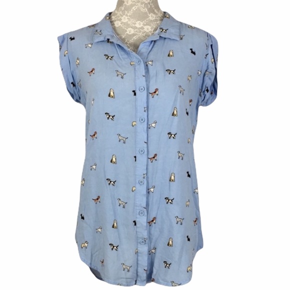 Per Se Tops - Per Se I Love Dogs Puppy Print Button Top